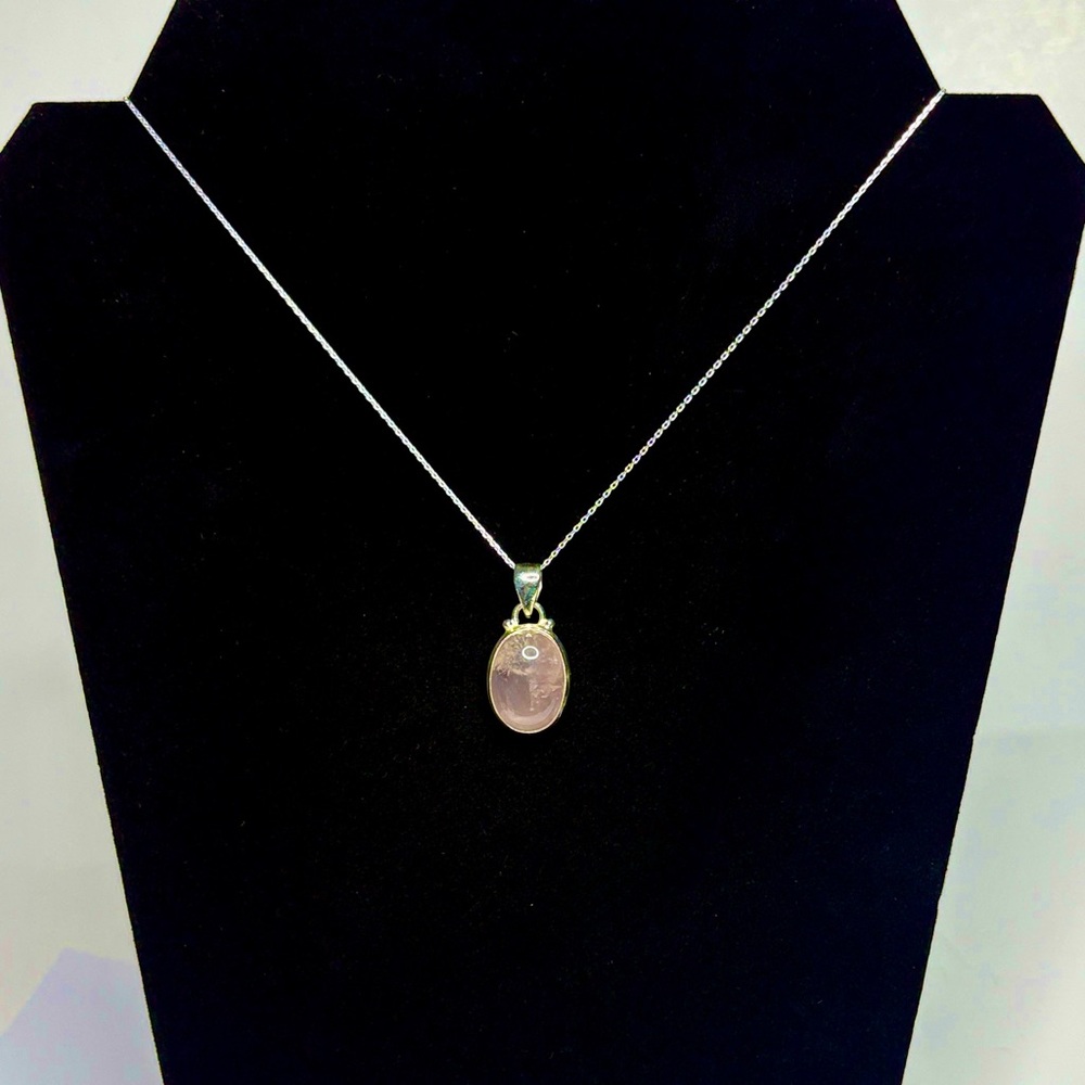 Rose Quartz Gemstone Universal Love Pendant Sterling Silver 18 in Chain
